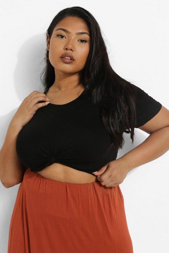 Plus Front Knot Crop T-shirt | Boohoo.com (US & CA)