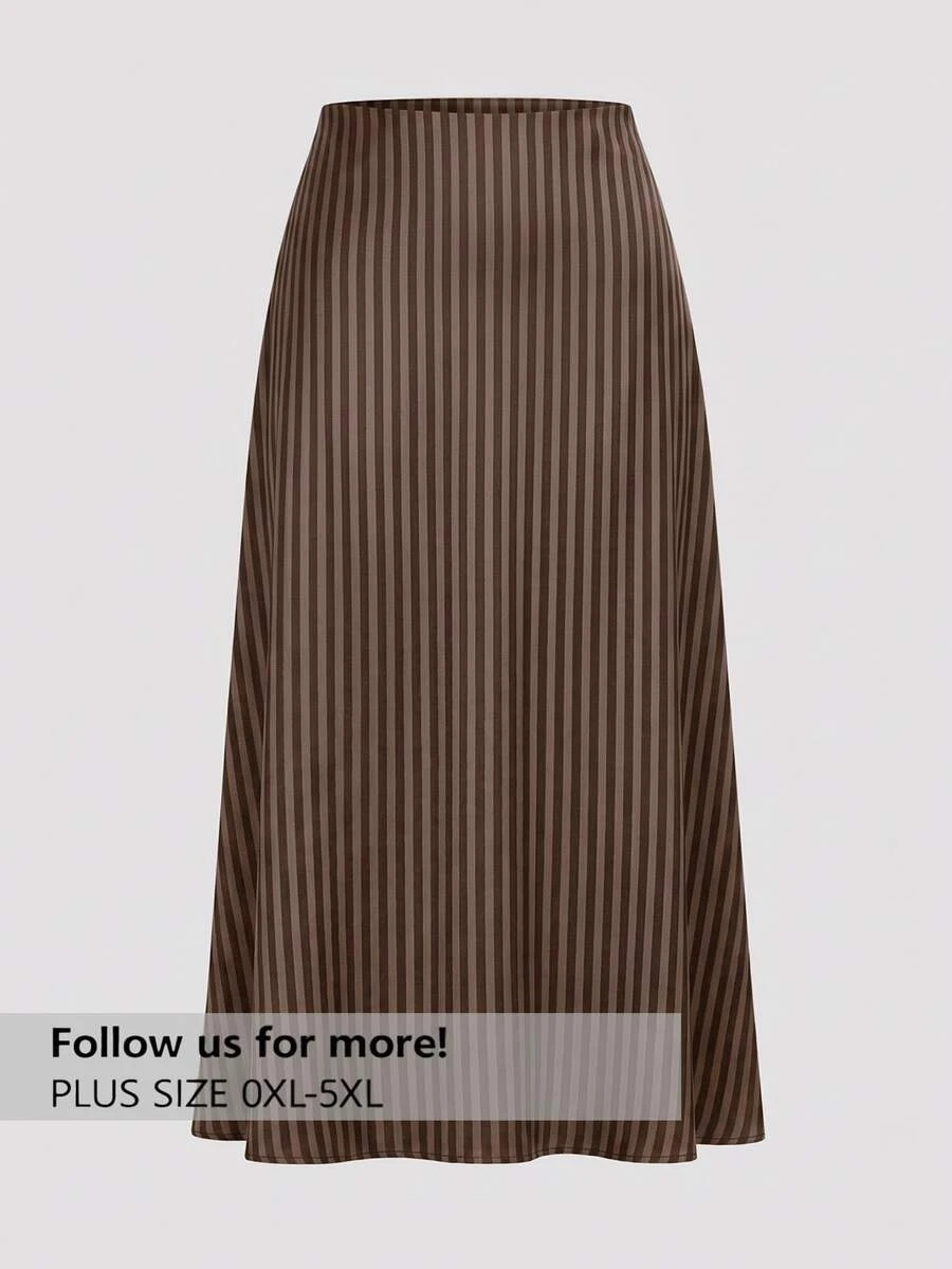 Firerie Plus Striped Print Pleated Skirt Fall | SHEIN