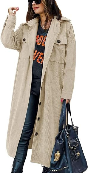 CHICZONE Womens Plaid Shacket Jacket Long Flannel Jacket Casual Lapel Button Down Tartan Trench C... | Amazon (US)