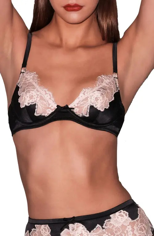 Fleur Du Mal Juliet Lace Trim Underwire Silk Blend Demi Bra in Black at Nordstrom, Size 38C | Nordstrom