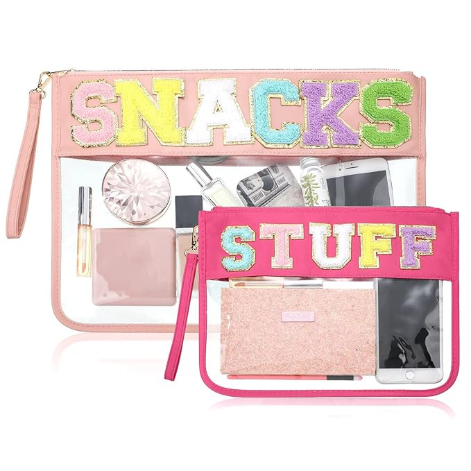 Xuniea 2 Pieces Preppy Stuff Bag Chenille Letter Clear Pouch Multi Purpose Snack Bags PVC Zipper ... | Amazon (US)