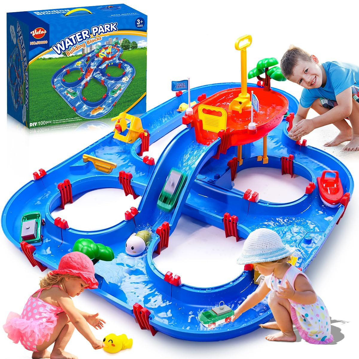 VATOS 2-Tier Water Table for Toddlers in Summer,100PCS DIY Waterways Playset with Pump for Outsid... | Amazon (US)