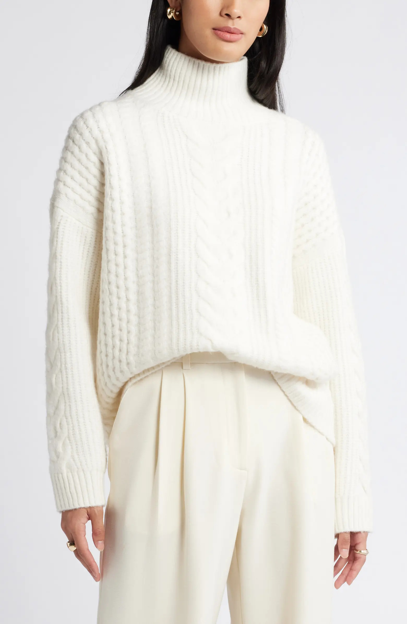 Nordstrom High Low Mock Neck Fisherman Sweater | Nordstrom | Nordstrom