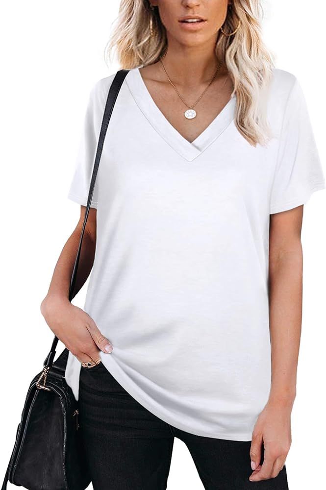 NSQTBA Womens Long Sleeve V Neck Tunic Tops Loose Casual Shirts with Pocket | Amazon (US)