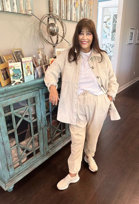 Huge Plus-Size sale
@Walmart. Comment LINK to SHOP. 

I LOVE the beige cotton eyelet like joggers and the white tee styled with the corduroy jacket. All under $6.00. 

OX-3X. I’m wearing IX sizes to make it more roomy for flying on the plane. So cute !! 

The sneakers are @Ryka sneakers that slip on. Very comfortable with built in arch support. 

#traveloutfit
#plussizeoutfit



#LTKplussize #LTKstyletip #LTKtravel