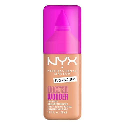 NYX PROFESSIONAL MAKEUP Make 'Em Wonder Liquid Foundation, 24HR Foundation Makeup With A Soft Matte Finish, Buildable Full Coverage - 11 Classic Ivory | Amazon (US)
