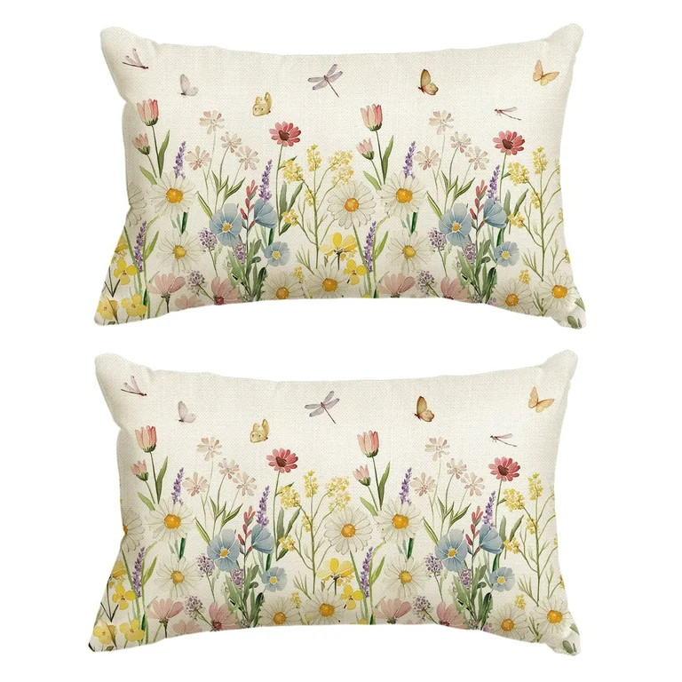 Sm:)e Tulips Daisy Dragonfly Butterflies Floral Spring Throw Pillow Covers,18x18 Inch | Walmart (US)