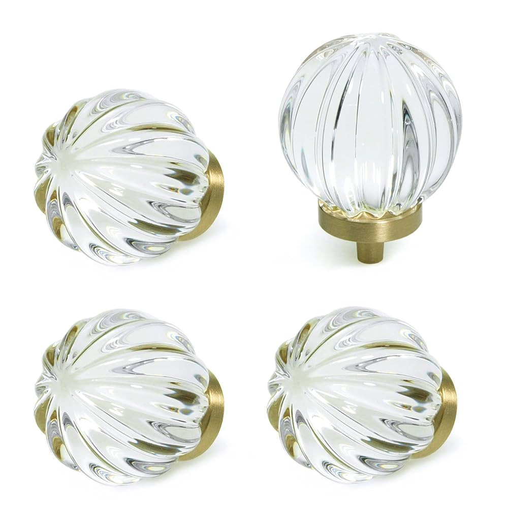 JEREVER 4 Pack Glass Brass Knobs Vintage Crystal Drawer Pull Cabinet Handle for Dresser Kitchen B... | Amazon (US)