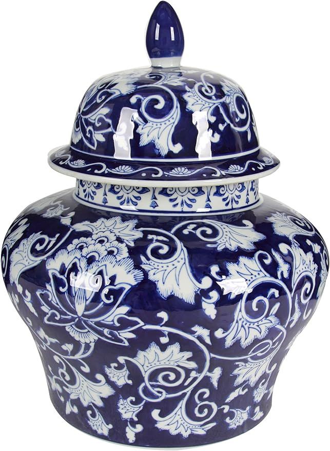 A&B Home Covered Ginger Jar, 14 by 17-Inch, Blue/White | Amazon (US)