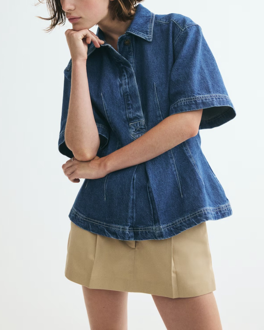 Denim peplum button up shirt

#LTKSeasonal