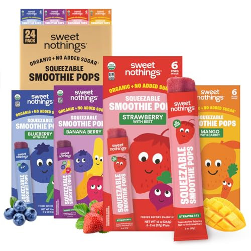 Sweet Nothings, Multi-Pack, USDA Organic Kids' Squeezable Super Fruit Smoothie, Value Pack of 24 - Dye-Free, No Added Sugar,Vegan, Healthy Organic Fruit and Veggie Pops, Freeze & Enjoy | Amazon (US)