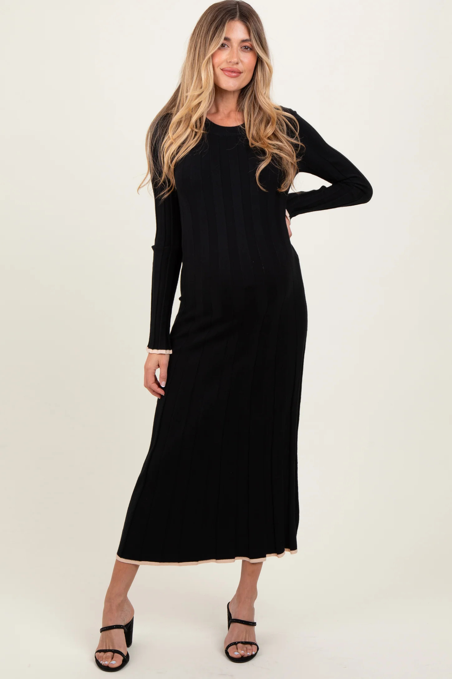 Black Ribbed Knit Maternity Maxi Sweater Dress | PinkBlush Maternity
