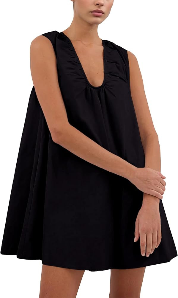Summer Babydoll Tank Mini Dresses for Women 2025 Scoop Neck Flowy Casual Sleeveless Sundress with... | Amazon (US)