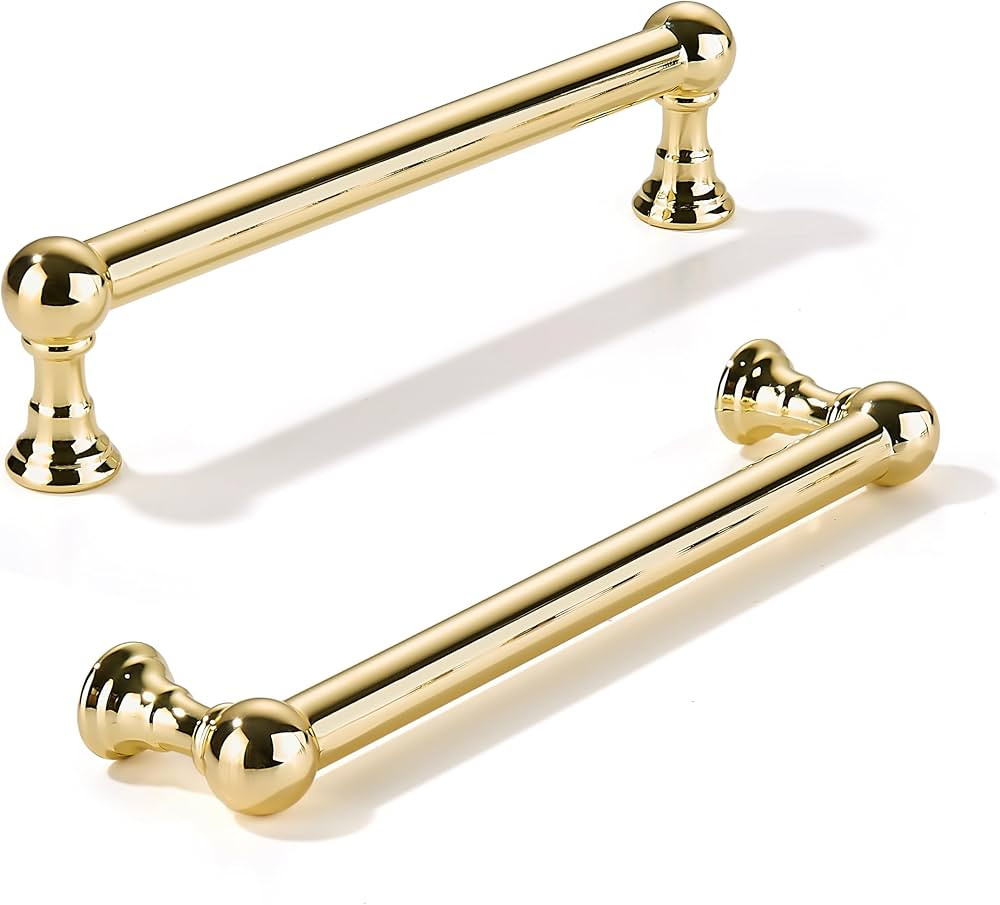 khtumeware 10 Pack 5 Inch Hole Center Polished Brass Cabinet Pulls Heavy Duty Solid Polished Gold... | Amazon (US)