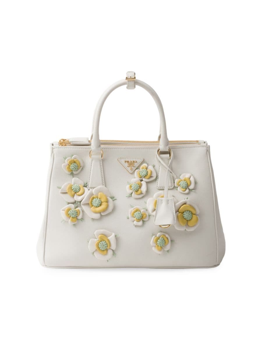 Large Galleria Leather Bag with Floral Appliqués | Saks Fifth Avenue