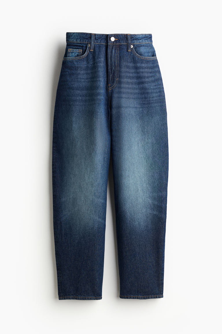 H & M - Curvy Fit Barrel High Jeans - Blue | H&M (UK, MY, IN, SG, PH, TW, HK)