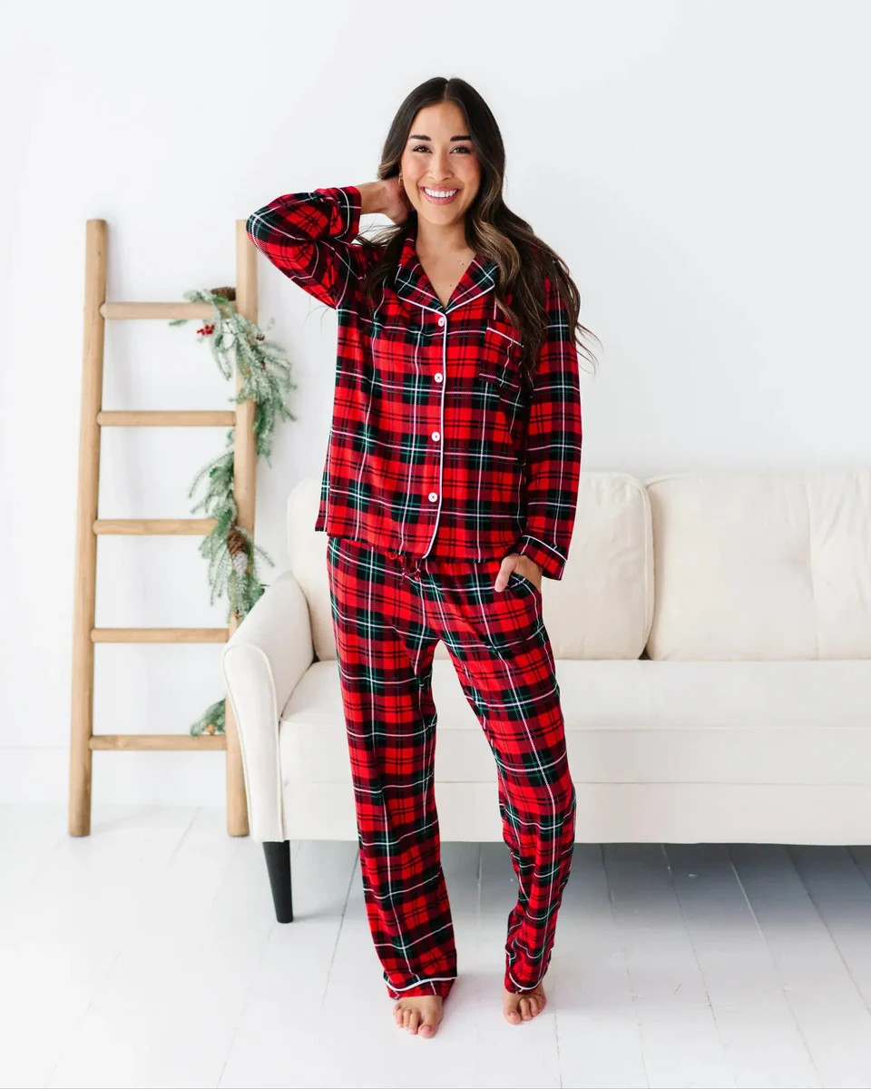 You Plaid Me At Hello Women's Collar Shirt & Pants Pajama Set | Bums & Roses