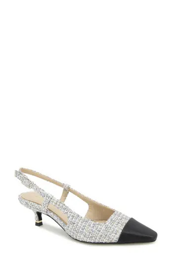 Kenneth Cole Martha Slingback Cap Toe Kitten Heel Pump in Grey Fabric at Nordstrom Rack, Size 7 | Nordstrom Rack