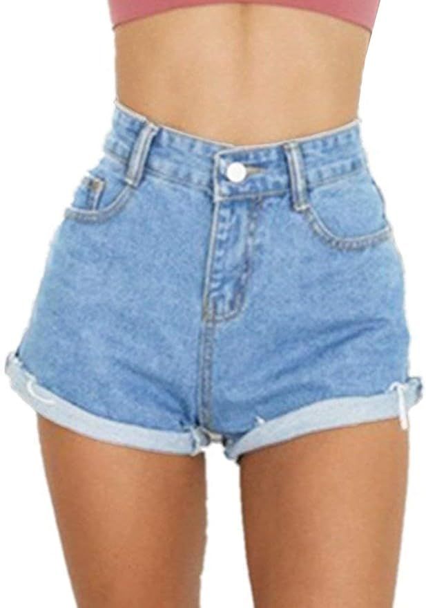 Women's Juniors Vintage Denim High Waisted Jeans Shorts | Amazon (US)