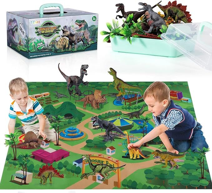 Amazon.com: TEMI Dinosaur Toys for Kids 3-5 with Activity Play Mat & Trees, Realistic Jurassic Di... | Amazon (US)