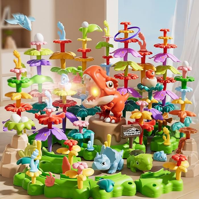 Toddlers Toys Gifts for 2 3 4 5 6 Year Old Boys Girls, 138pcs Jurassic Dinosaur Flower Garden Bui... | Amazon (US)