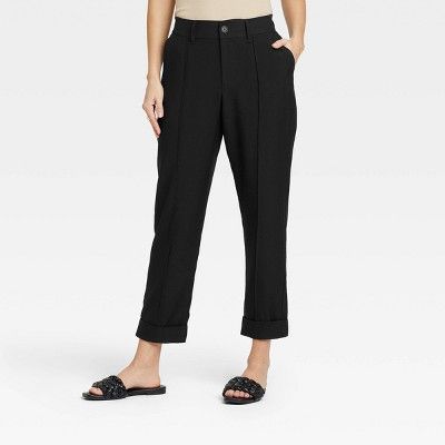 Women's High-Rise Slim Straight Pintuck Ankle Pants - A New Day™ Black | Target