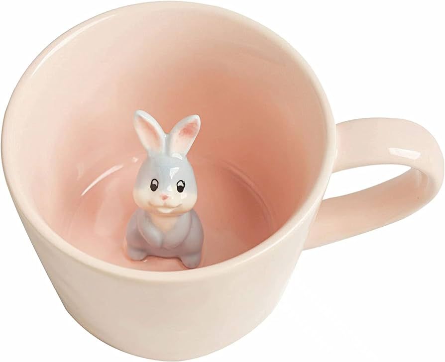 DIHOclub Rabbit Ceramic Cup Hidden 3D Animal Inside Mug,Cute Cartoon Bunny Handmade Figurine Mugs... | Amazon (US)