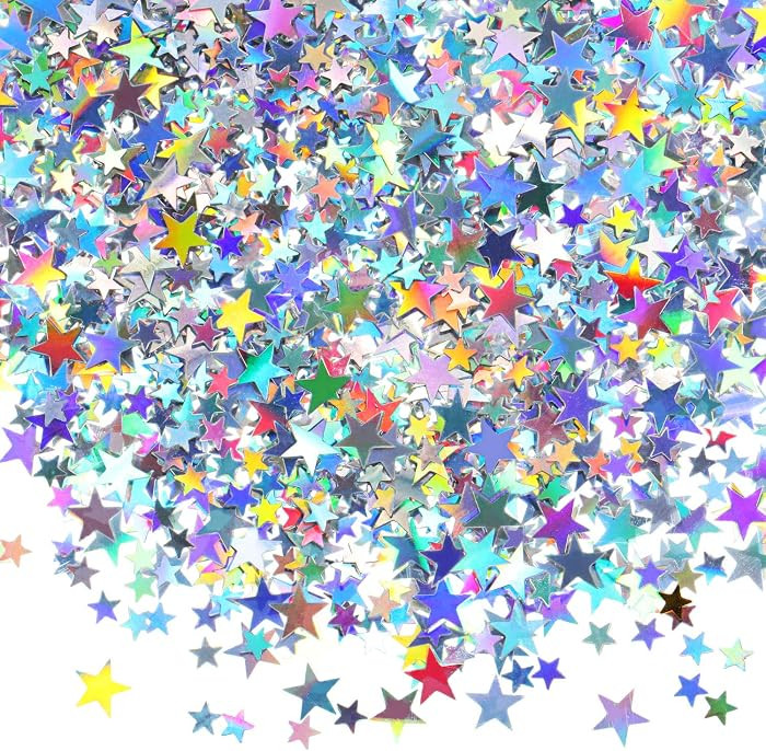 Hestya Star Table Confetti, Holographic Silver, 10mm and 6mm, 60g | Amazon (US)
