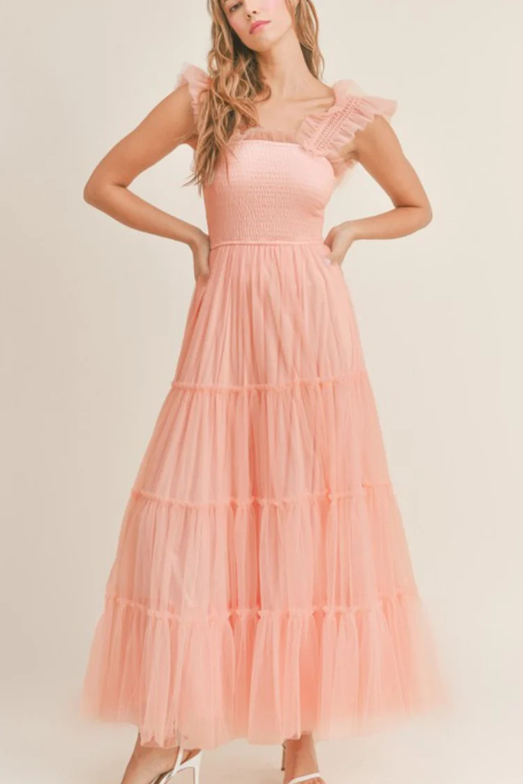 Fiori Tulle Tiered Maxi Dress - Pink - FINAL SALE | Confête