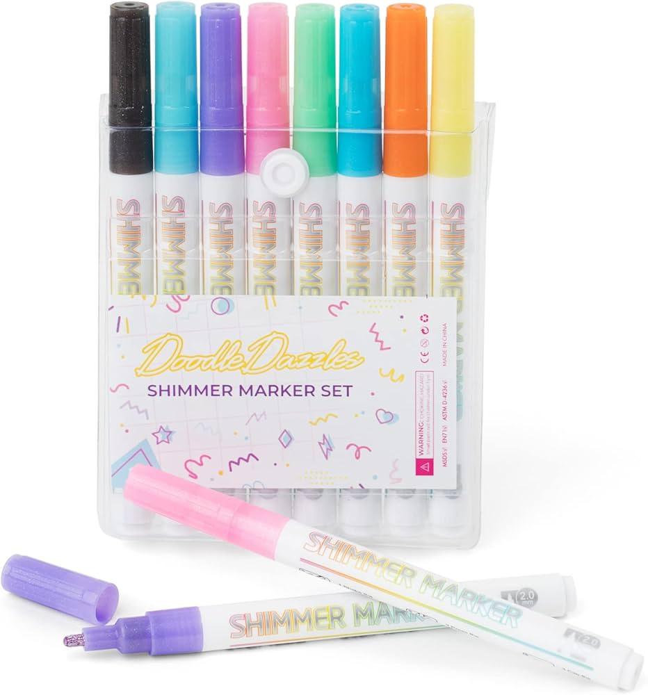 DoodleDazzles Shimmer Marker Set - Metallic Pens for Drawing, Crafts & Gifts - 8 Count | Amazon (US)