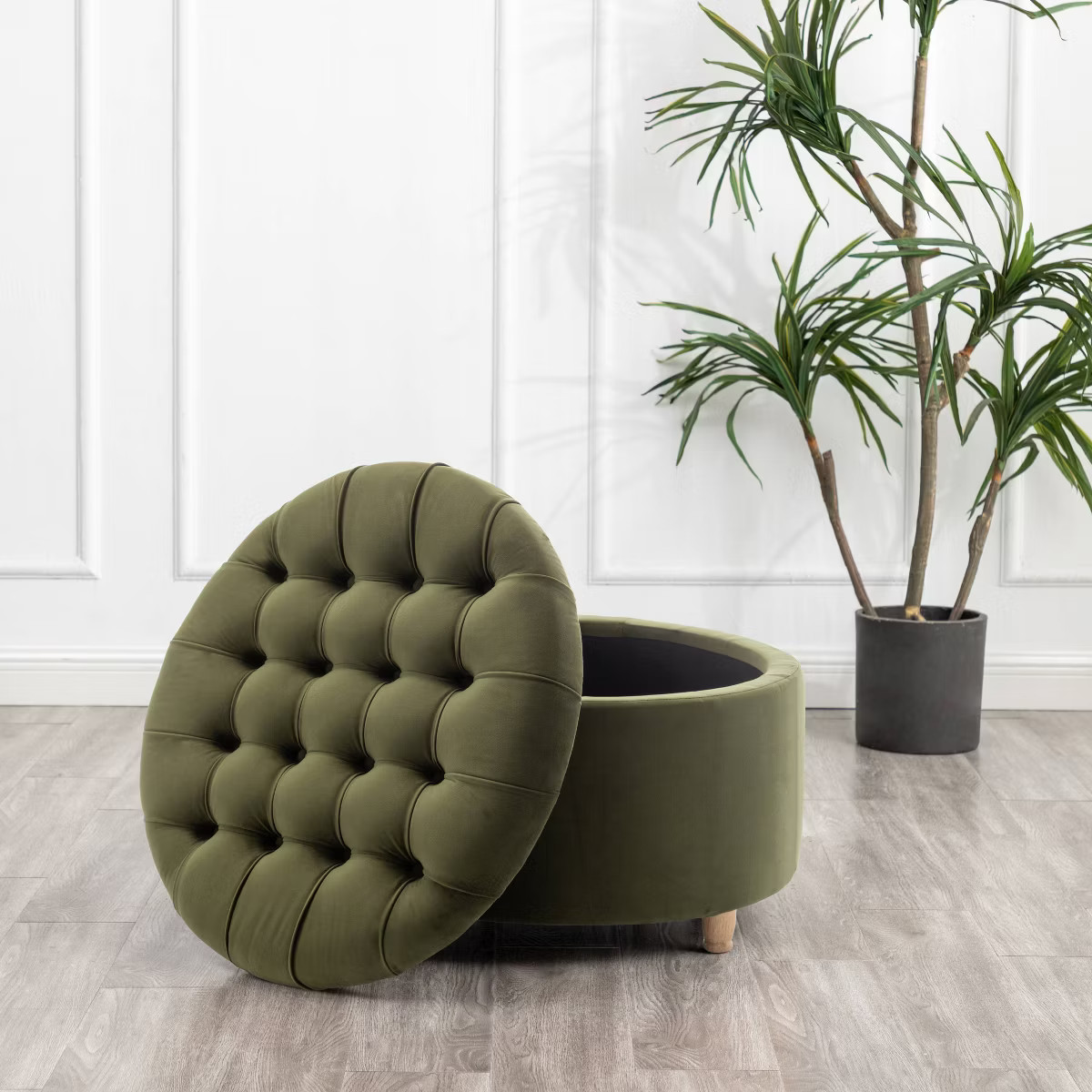Large Round Tufted Storage Ottoman with Lift Off Lid - WOVENBYRD | Target