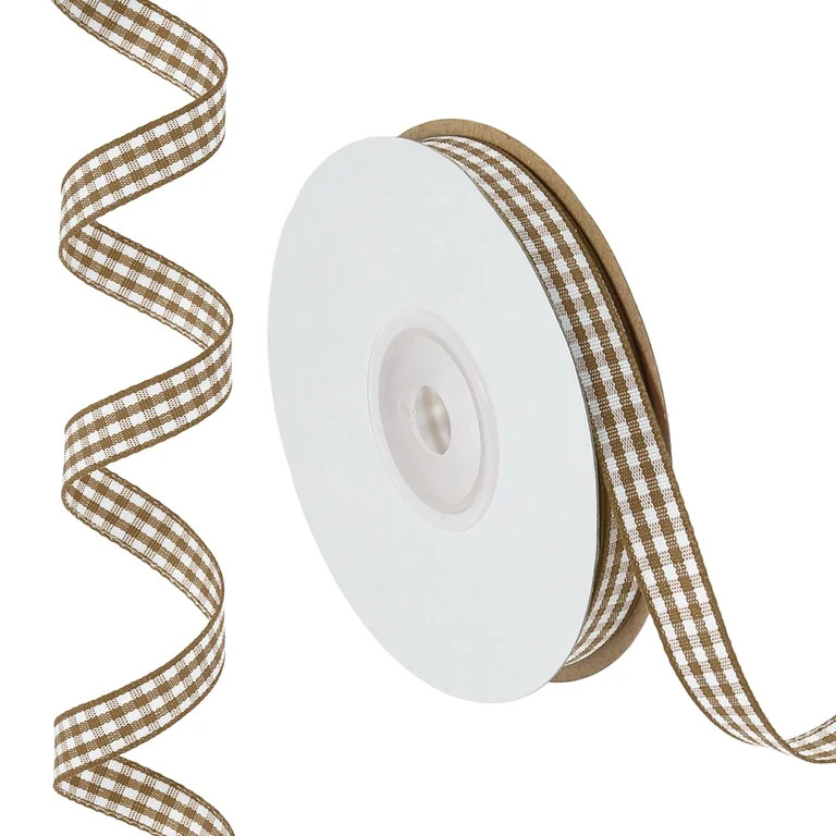 Uxcell 25 Yards x 0.4" Plaid Ribbon, Brown Gingham Ribbon Gift Wrapping Ribbon for Thanksgiving B... | Walmart (US)