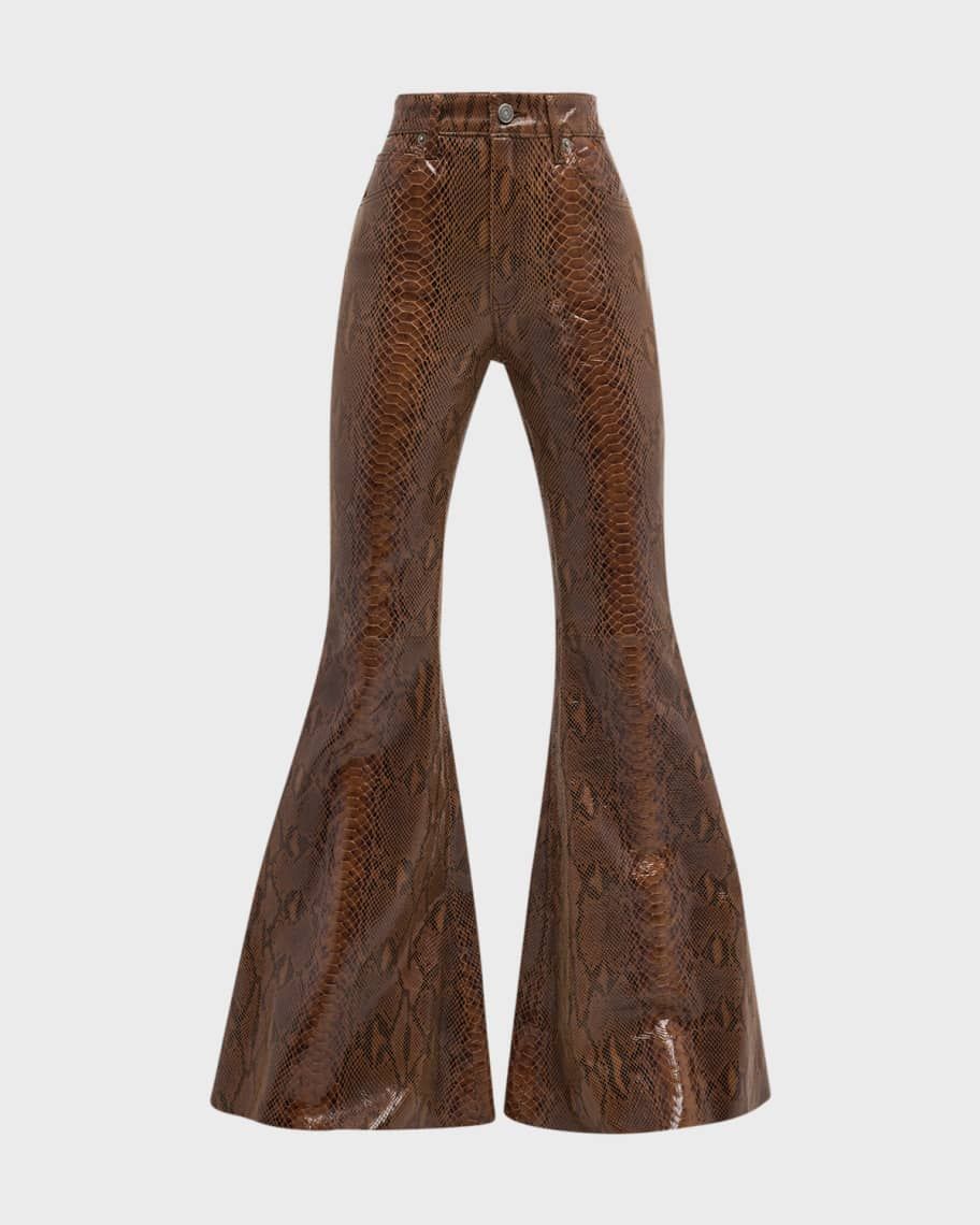 Super High-Rise Snakeskin Leather Super Bell Flare Pants | Neiman Marcus