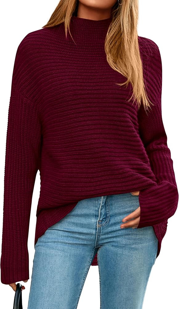 PRETTYGARDEN Womens Sweaters Fall Fashion 2025 Oversized Long Sleeve Mock Neck Chunky Knit Pullov... | Amazon (US)