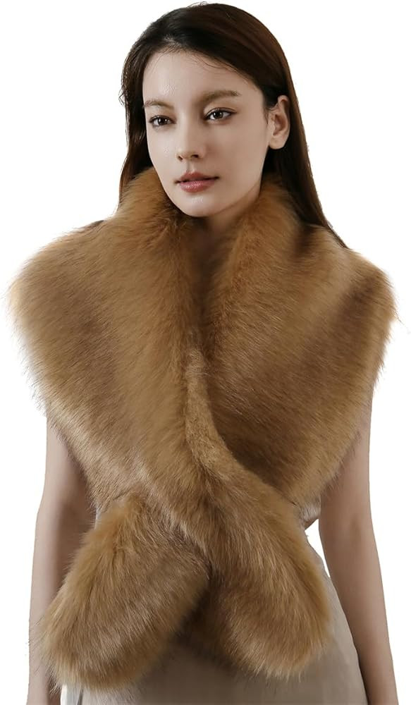 Dikoaina Women's Faux Fur Collar Scarf Wrap – Winter Warm Shawl Cape Elegant Neck Warmer for La... | Amazon (US)