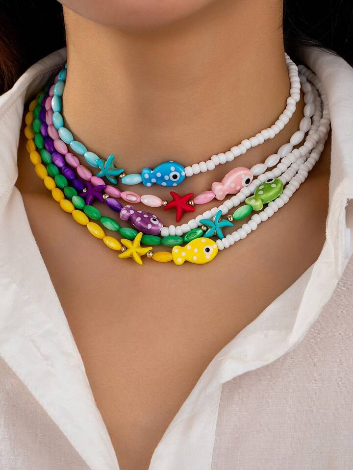 1 st. handgemaakte zomer keramische vis & zeester kleurblok Boho kralen ketting, vakantie stijl B... | SHEIN