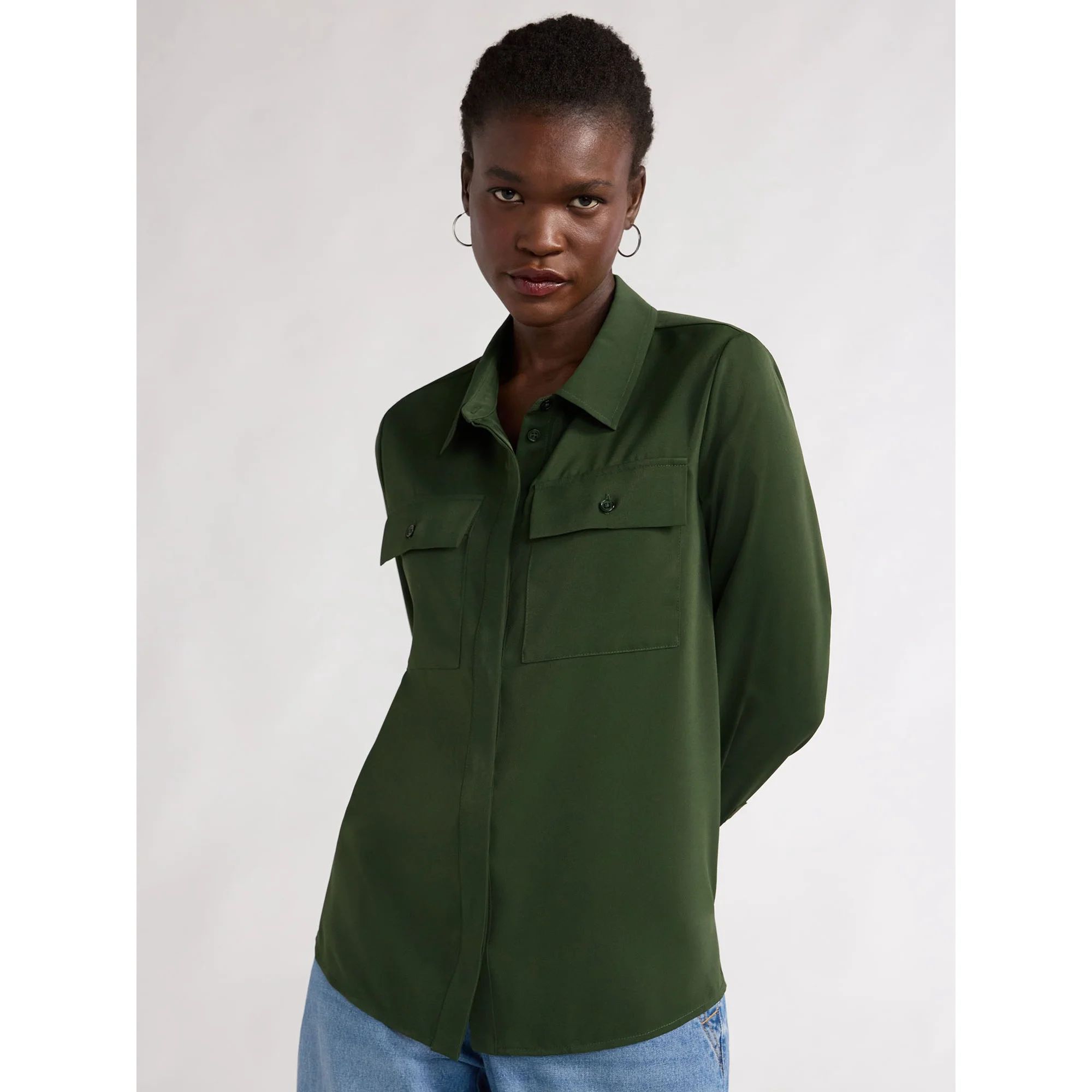 Scoop Women's Ultimate Button Down Blouse with Two Pockets, Sizes XS-XXL | Walmart (US)