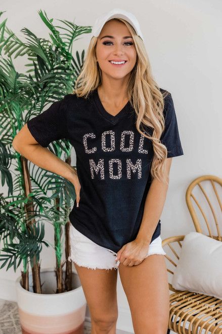 Cool Mom Animal Print Black V-Neck Graphic Tee | The Pink Lily Boutique