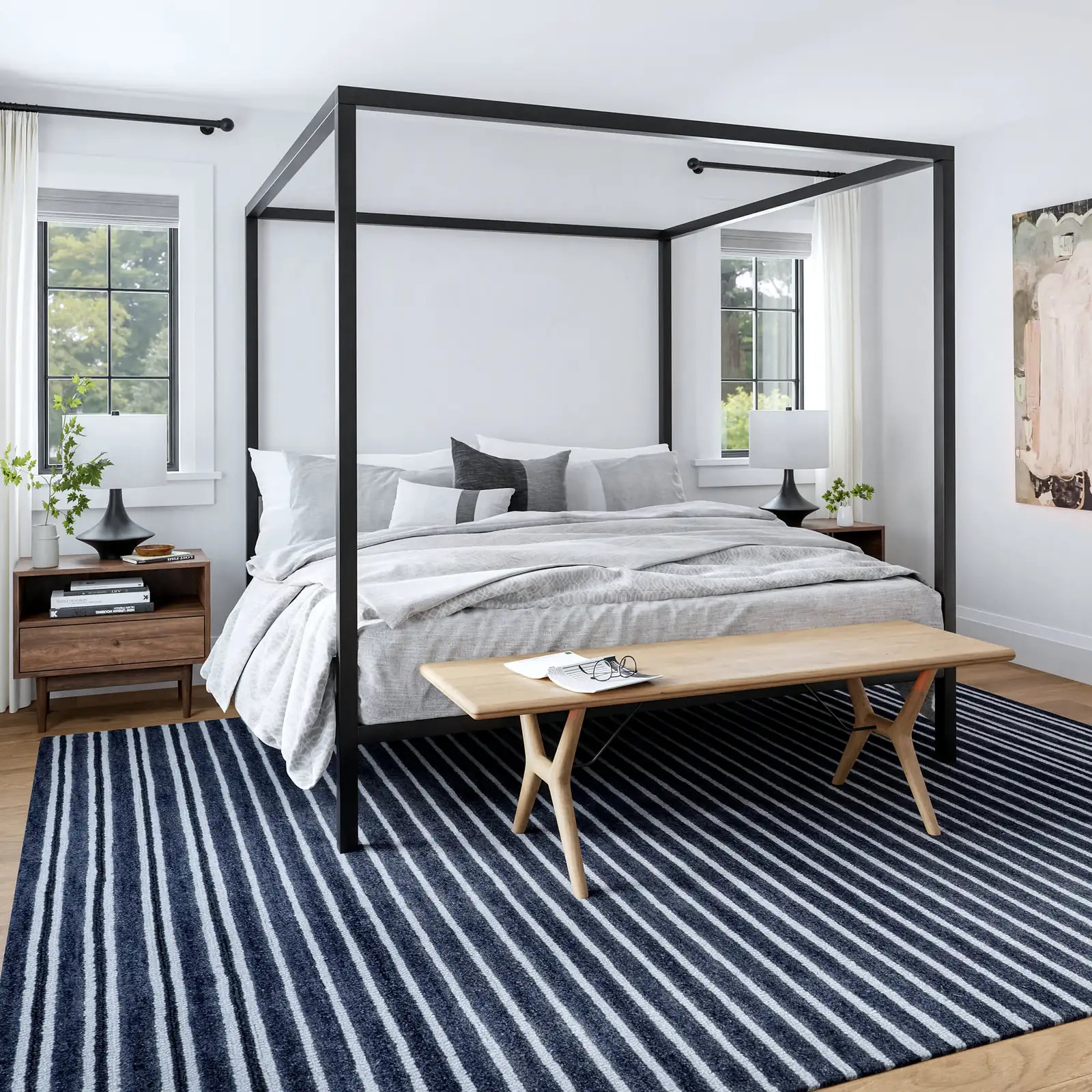Color: BluePacific Striped Wool Rug | Blue Blue swatchShape: RectangleRectangleSize: 4' x 6'Size ... | Rugs USA