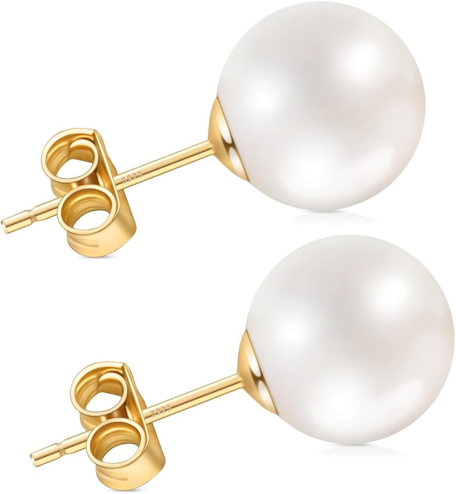 Pearl Stud Earrings for Women, Handpicked Freshwater Pearl Hypoallergenic Gold Vermail Sterling S... | Amazon (US)