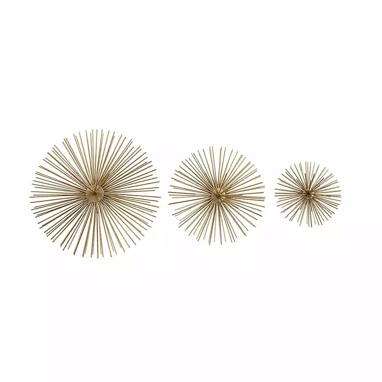 Gold Metal Disc Starburst Wall Plaques, Set of 3 | Kirkland's Home