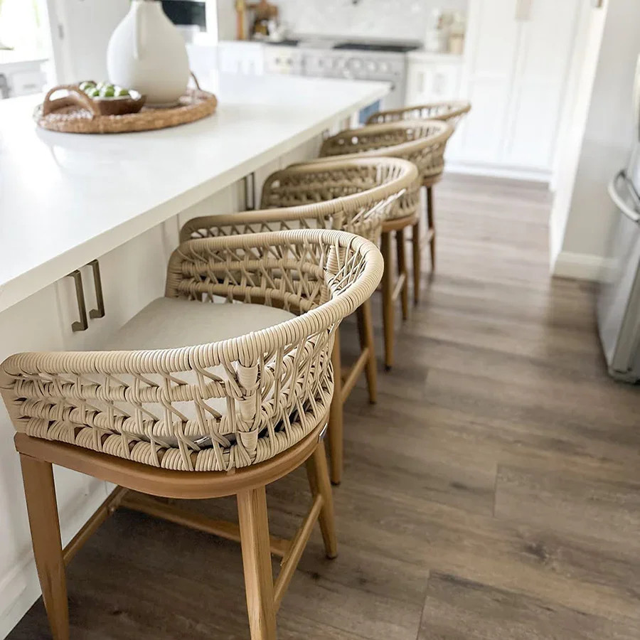 PURPLE LEAF Outdoor Bar Stools Counter Stools Rattan Bar Stools Chair Set of 2 with Backrest for ... | Purple Leaf