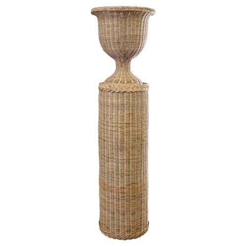 Mainly Baskets Braided Coastal Natural Woven Rattan Round Base Urn Pot Planter | Kathy Kuo Home