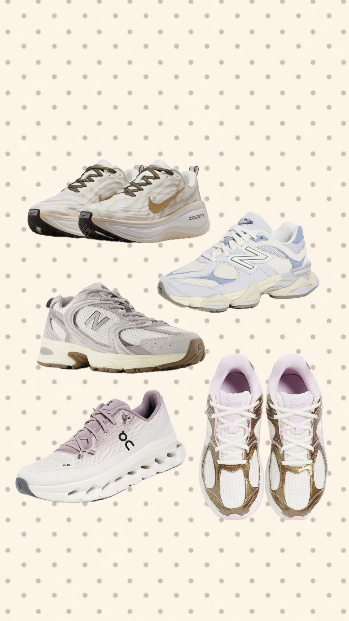 Sneakers I am loving, especially for spring with the small pastel pops! So cute! Always in new balance but loving these new Nikes and an oncloud for walking! #sneakers #shoes #newbalance #nike 