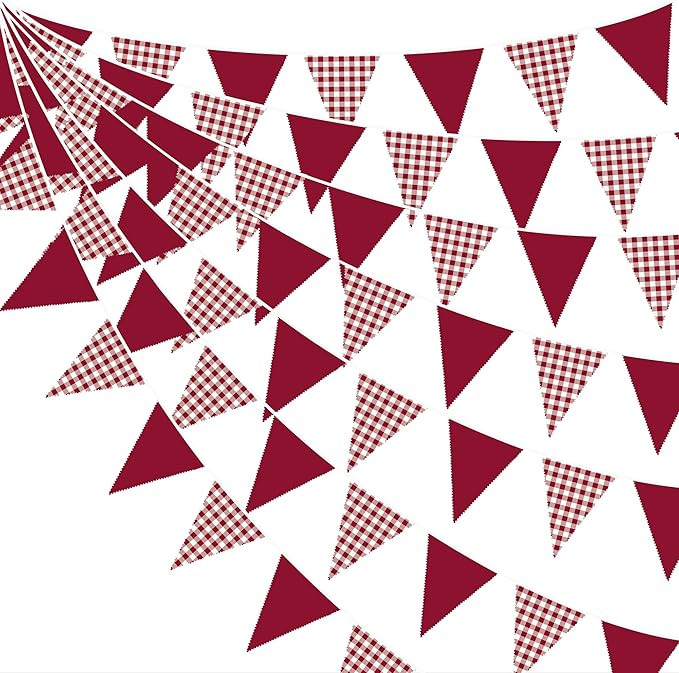 32Ft Burgundy Party Decorations Burgundy Gingham Plaid Checkered Triangle Flag Pennant Fabric Gar... | Amazon (US)