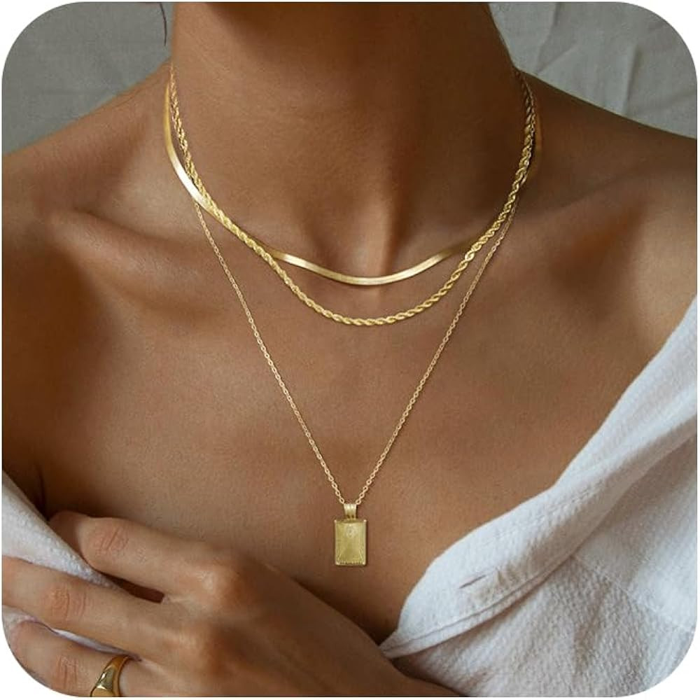 Gold/Silver Necklaces Stack For Women,14K Gold/Sterling Silver Plated Simple Layered Choker Neckl... | Amazon (US)