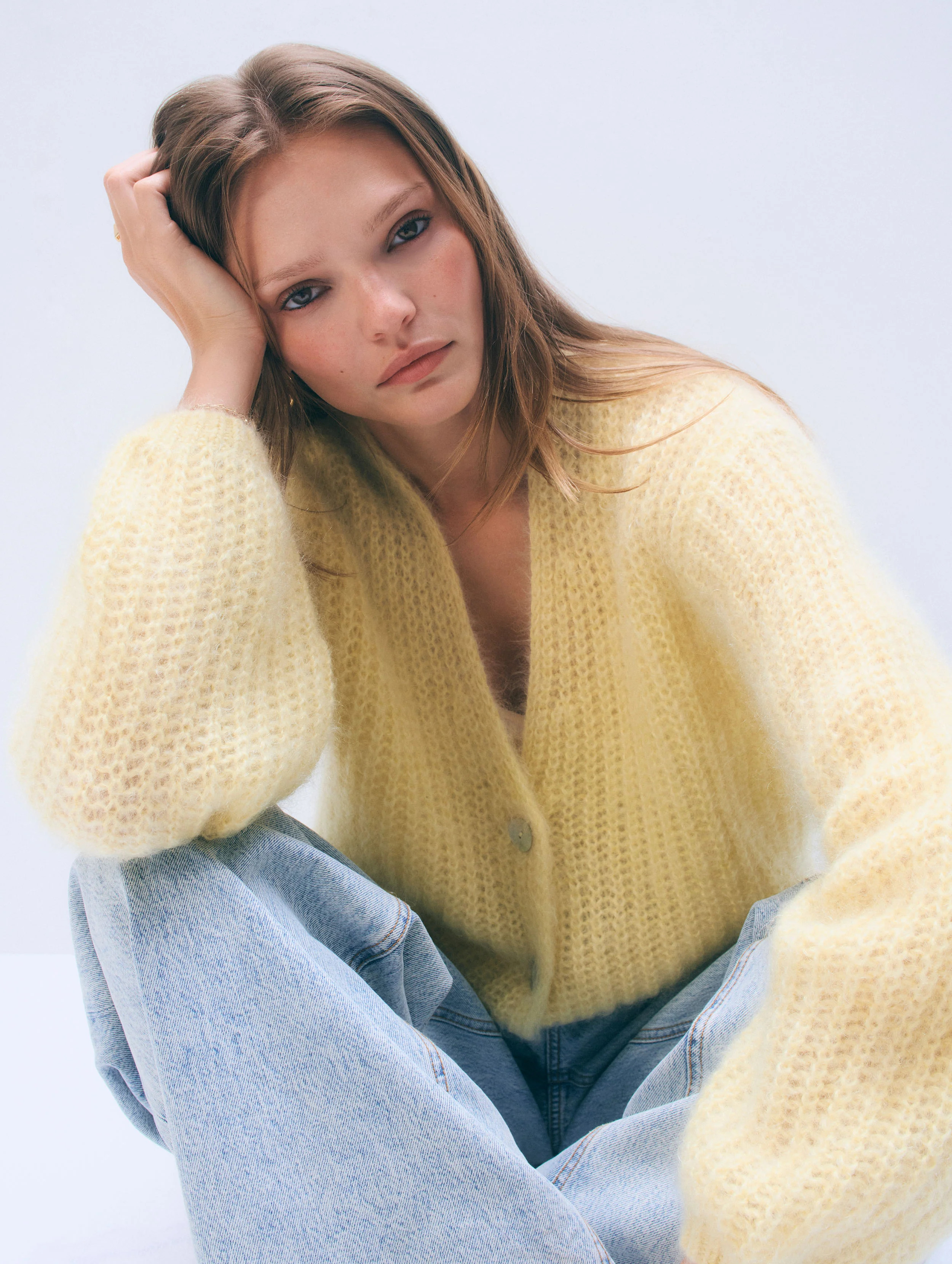 Mohair Luxe Open Cardigan | Lemonade | White and Warren
