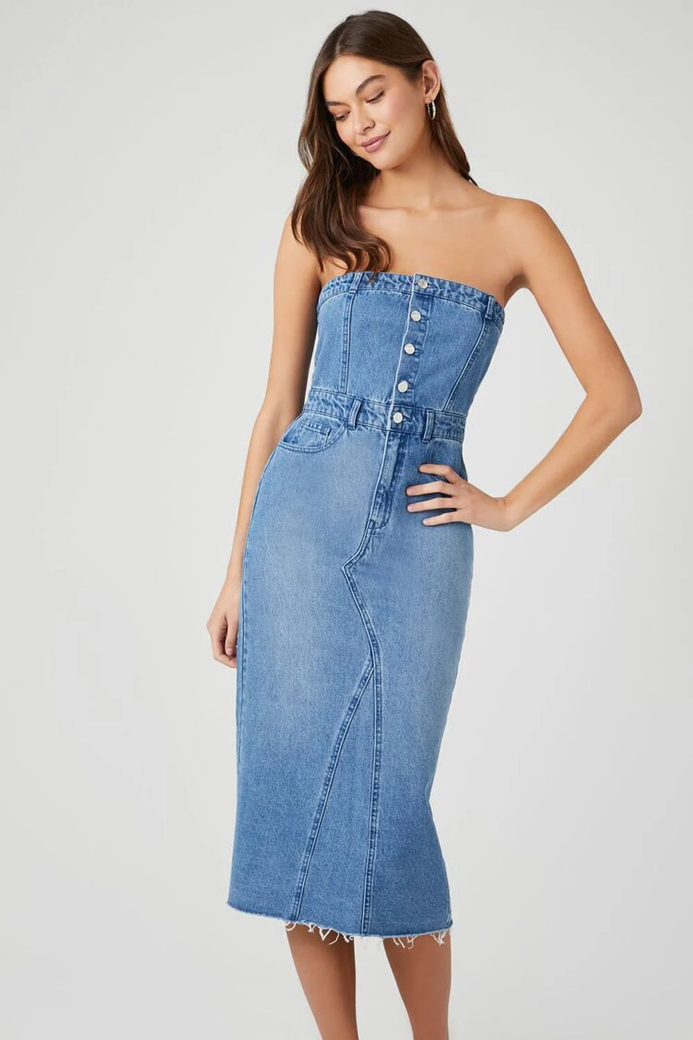 Button-Front Denim Tube Dress | Forever 21 (US)