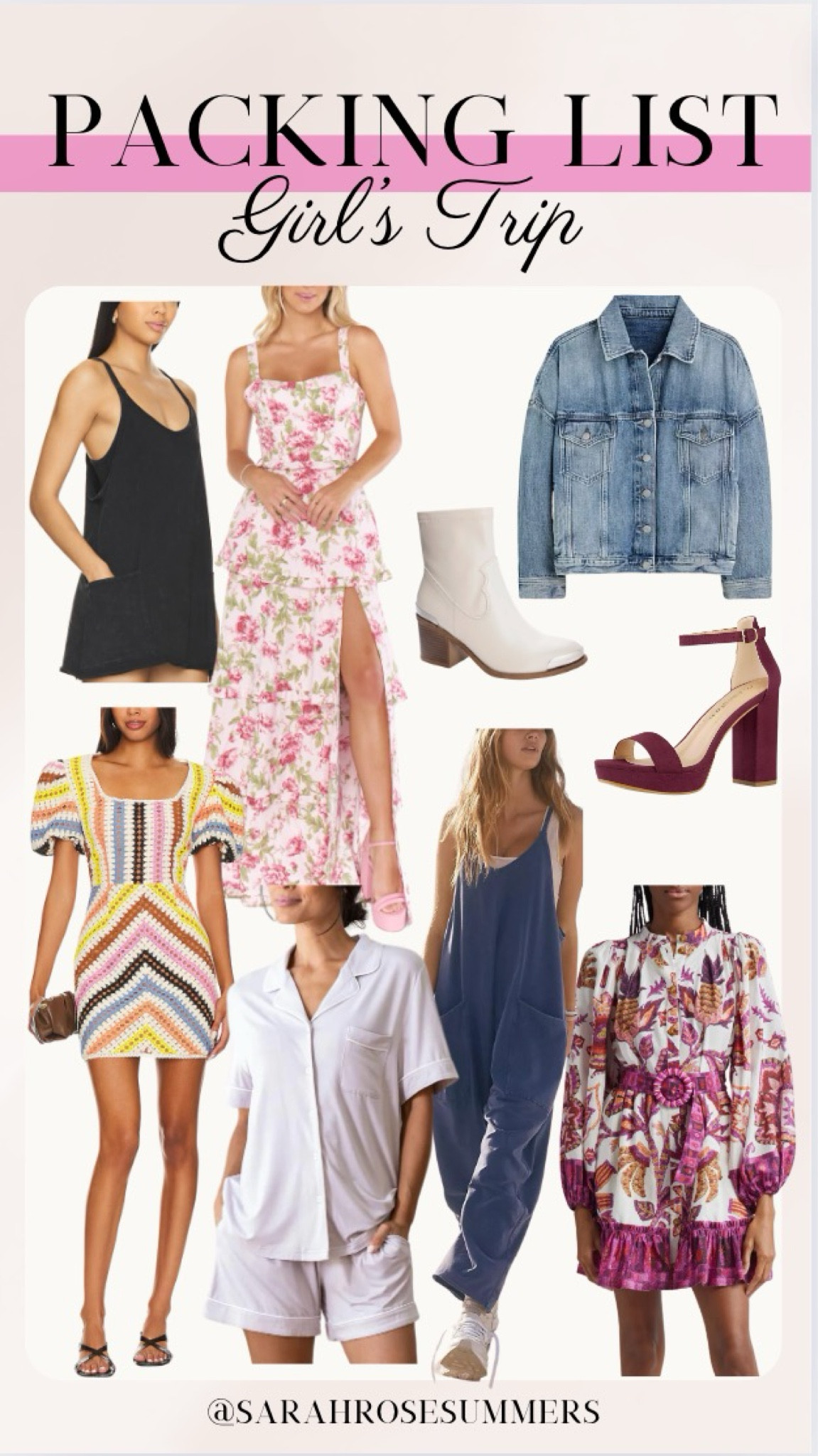 Girl’s Trip packing list! Free People Hot Shot Onesie for my travel outfit. My favorite Cozy Earth pjs- use my code CE-SARAHROSE for 40% off. Farm Rio Long Sleeve Dress and Show Me Your Mumu Midi Dress for nights out. 

#LTKSaleAlert #LTKStyleTip #LTKShoeCrush