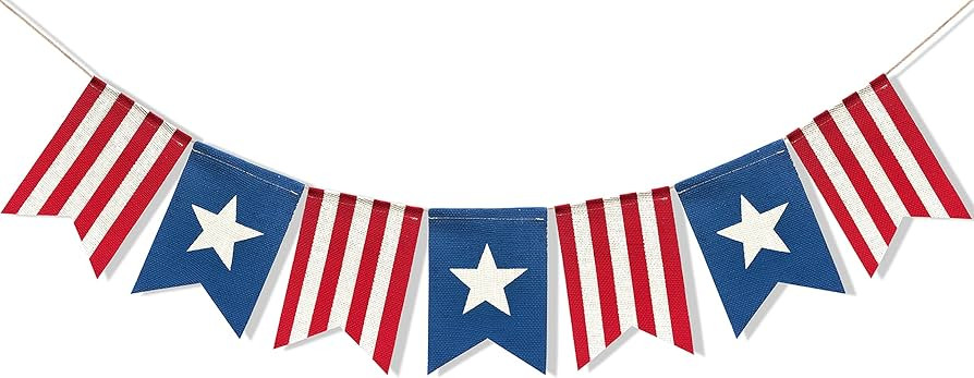 American Flag Bunting Banner 4th of July Decorations, Patriotic Stars and Stripes American Indepe... | Amazon (US)